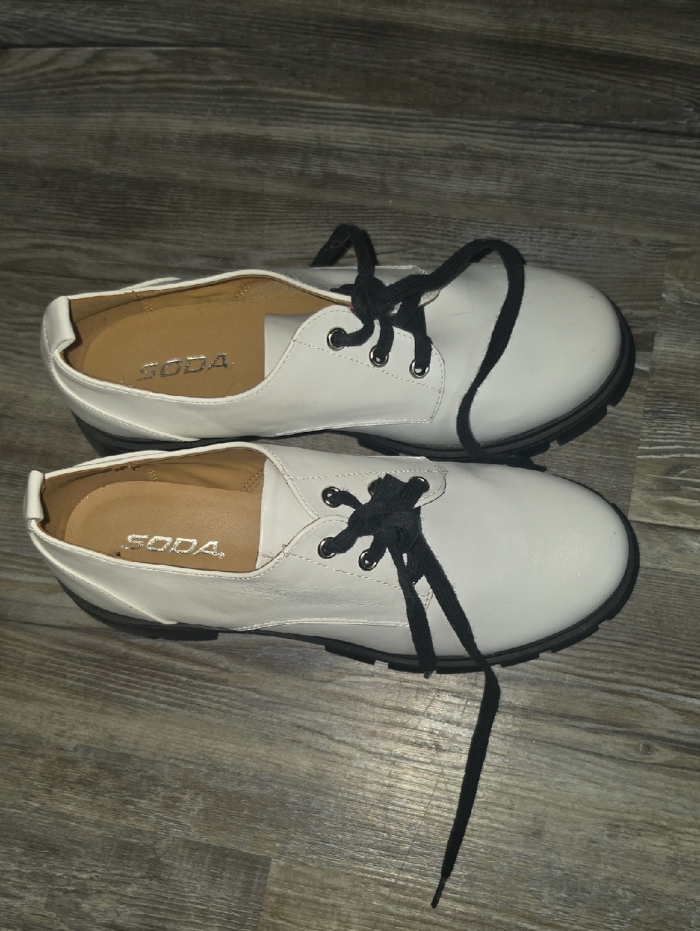 Soda White Lace-Up Women's with Black Laces and Chunky Sole